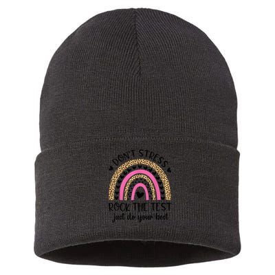 Test Day Rock The Test Rainbow Teacher Testing Day Sustainable Knit Beanie