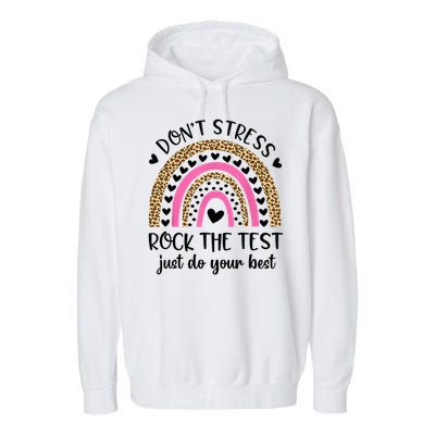 Test Day Rock The Test Rainbow Teacher Testing Day Garment-Dyed Fleece Hoodie
