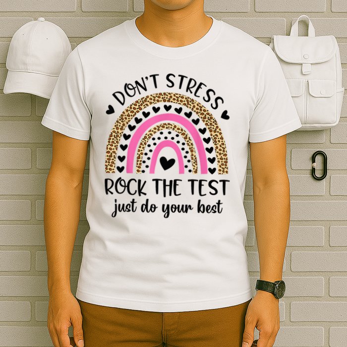 Test Day Rock The Test Rainbow Teacher Testing Day T-Shirt