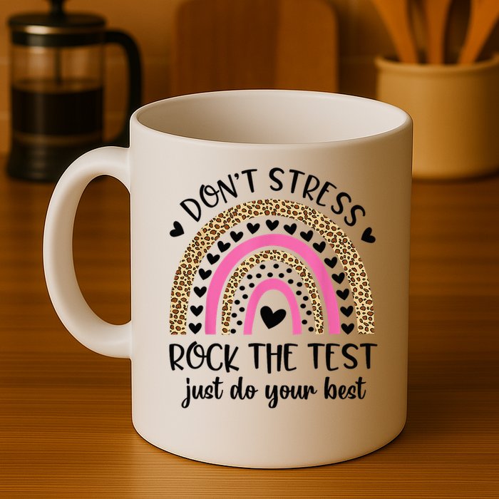 Test Day Rock The Test Rainbow Teacher Testing Day Mug