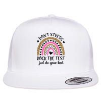Test Day Rock The Test Rainbow Teacher Testing Day Flat Bill Trucker Hat