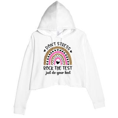 Test Day Rock The Test Rainbow Teacher Testing Day Crop Fleece Hoodie