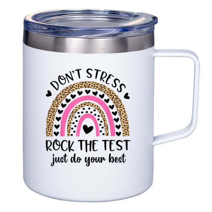 Test Day Rock The Test Rainbow Teacher Testing Day 12oz Stainless Steel Coffee Mug