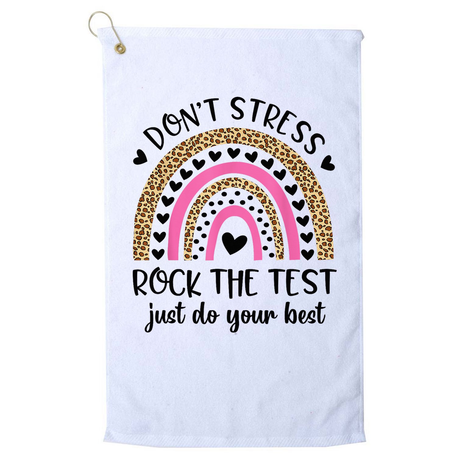 Test Day Rock The Test Rainbow Teacher Testing Day Golf Towel