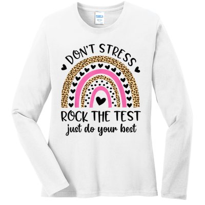 Test Day Rock The Test Rainbow Teacher Testing Day Ladies Long Sleeve Shirt