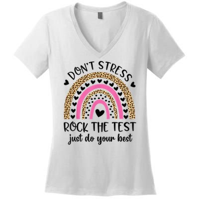 Test Day Rock The Test Rainbow Teacher Testing Day Women's V-Neck T-Shirt