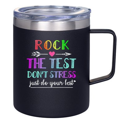Test Day Rock The Test Teacher Testing Day 12oz Stainless Steel Coffee Mug