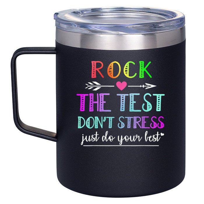 Test Day Rock The Test Teacher Testing Day 12oz Stainless Steel Coffee Mug