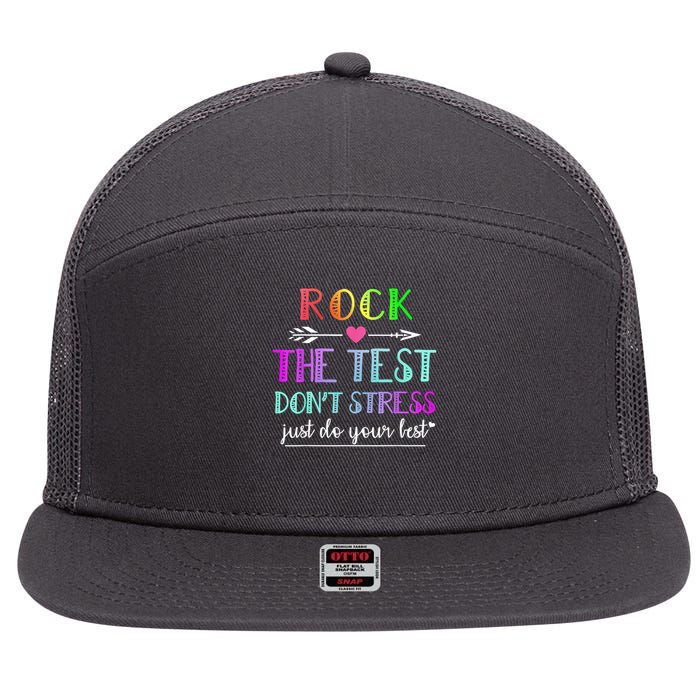 Test Day Rock The Test Teacher Testing Day 7 Panel Mesh Trucker Snapback Hat
