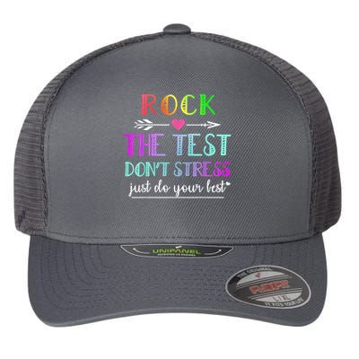 Test Day Rock The Test Teacher Testing Day Flexfit Unipanel Trucker Cap