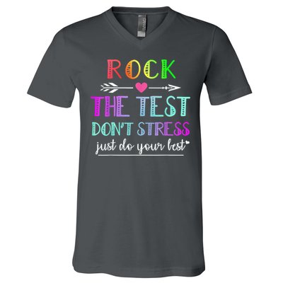 Test Day Rock The Test Teacher Testing Day V-Neck T-Shirt