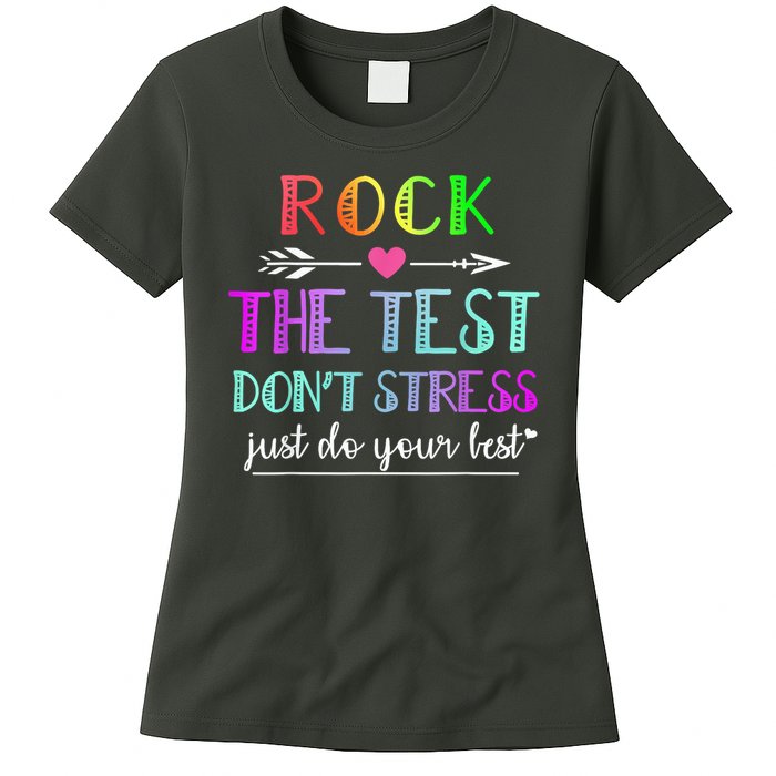 Test Day Rock The Test Teacher Testing Day Womens T-Shirt