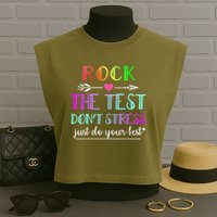 Test Day Rock The Test Teacher Testing Day Garment-Dyed Women's Muscle Tee