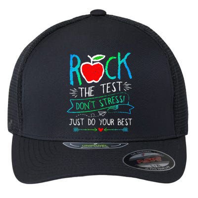 Test Day Rock The Test Teacher Testing Day Rainbow Teacher Flexfit Unipanel Trucker Cap