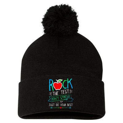 Test Day Rock The Test Teacher Testing Day Rainbow Teacher Pom Pom 12in Knit Beanie