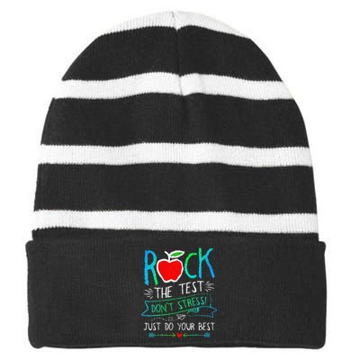 Test Day Rock The Test Teacher Testing Day Rainbow Teacher Striped Beanie with Solid Band