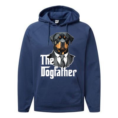 The Dogfather Rottweiler Dad Rotti Papa Funny Dog Owner Performance Fleece Hoodie