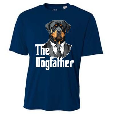 The Dogfather Rottweiler Dad Rotti Papa Funny Dog Owner Cooling Performance Crew T-Shirt