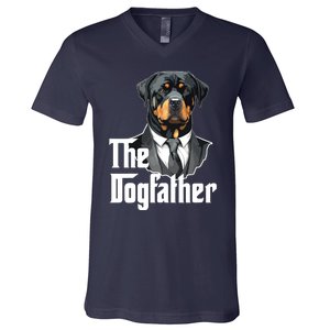 The Dogfather Rottweiler Dad Rotti Papa Funny Dog Owner V-Neck T-Shirt