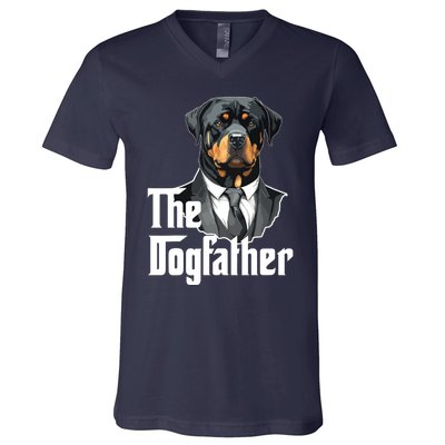 The Dogfather Rottweiler Dad Rotti Papa Funny Dog Owner V-Neck T-Shirt