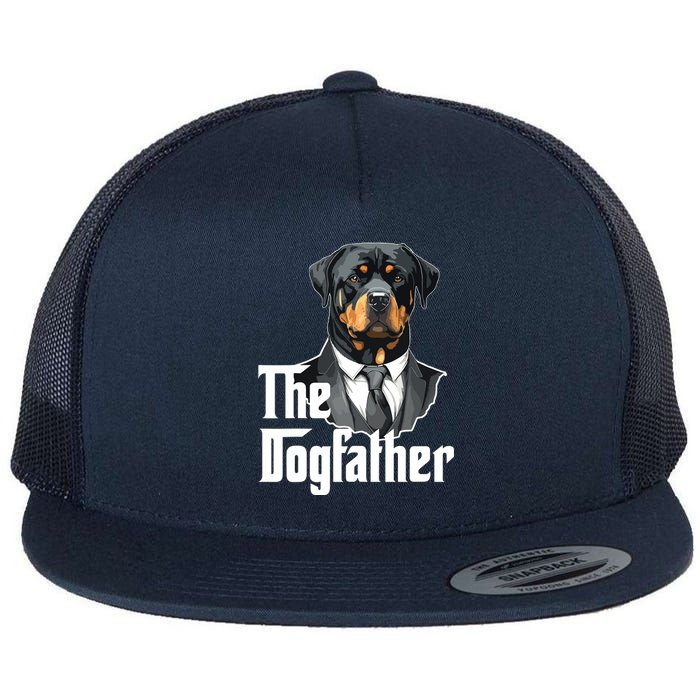 The Dogfather Rottweiler Dad Rotti Papa Funny Dog Owner Flat Bill Trucker Hat