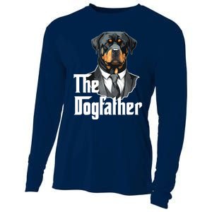 The Dogfather Rottweiler Dad Rotti Papa Funny Dog Owner Cooling Performance Long Sleeve Crew