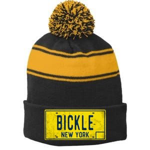 Taxi Driver Retro Old Ny Movie Travis Bickle License Plate Stripe Pom Pom Beanie