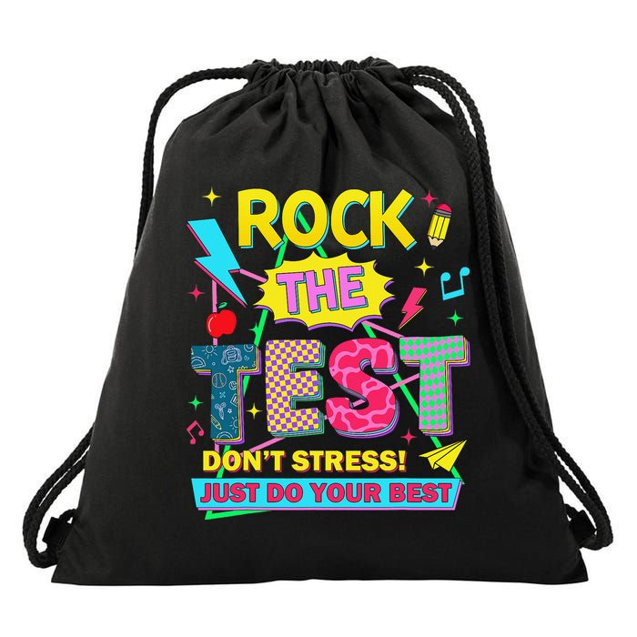 Test Day Rock The Test Just Do Your Best Teacher Testing Drawstring Bag