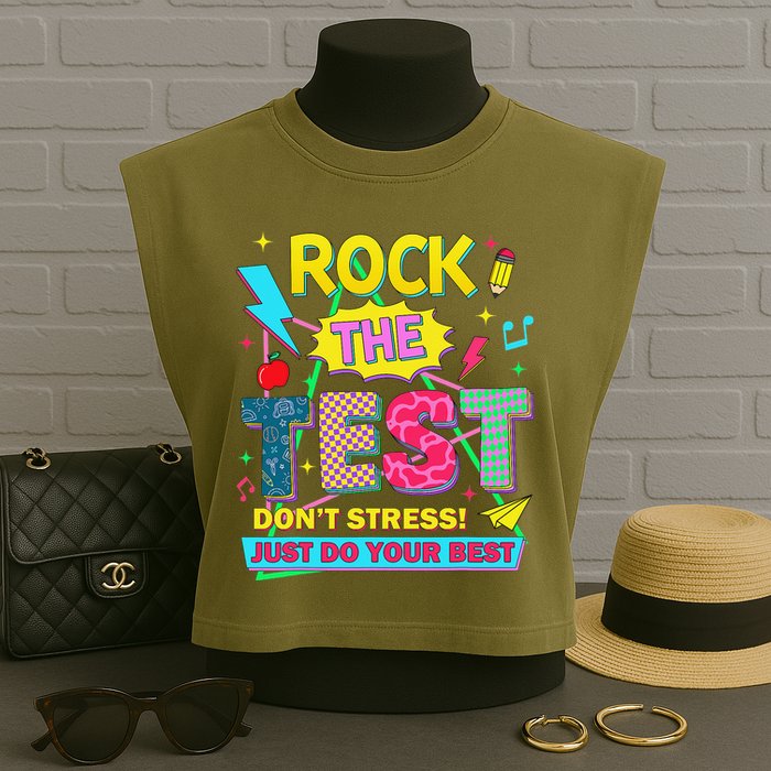 Test Day Rock The Test Just Do Your Best Teacher Testing Garment-Dyed Women's Muscle Tee