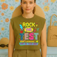 Test Day Rock The Test Just Do Your Best Teacher Testing Garment-Dyed Women's Muscle Tee