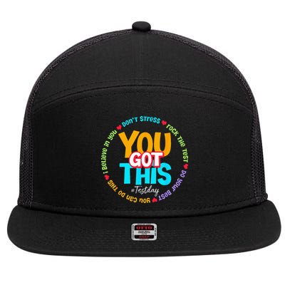Test Day Rock The Test Teacher Testing Day You Got This 7 Panel Mesh Trucker Snapback Hat