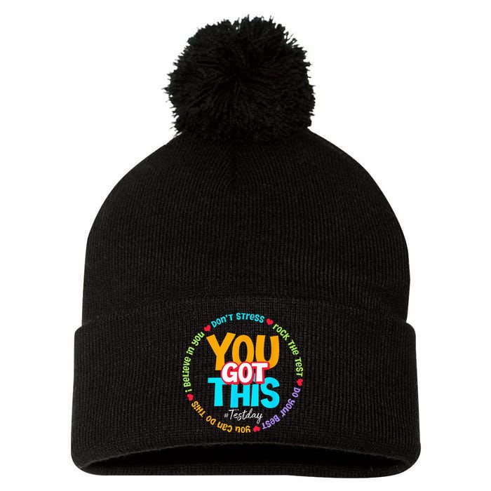Test Day Rock The Test Teacher Testing Day You Got This Pom Pom 12in Knit Beanie