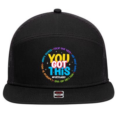 Test Day Rock The Test Teacher Testing Day You Got This  7 Panel Mesh Trucker Snapback Hat