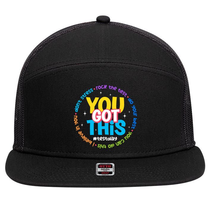 Test Day Rock The Test Teacher Testing Day You Got This  7 Panel Mesh Trucker Snapback Hat