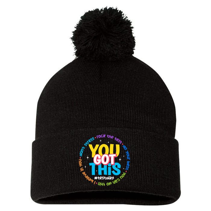 Test Day Rock The Test Teacher Testing Day You Got This  Pom Pom 12in Knit Beanie