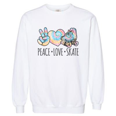 Tie Dye Roller Skating For Teen Girls Peace Love Skate Gift Garment-Dyed Sweatshirt