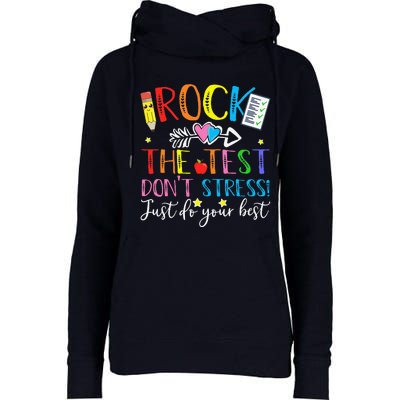 Test Day Rock The Test Teacher Testing Day Womens Funnel Neck Pullover Hood