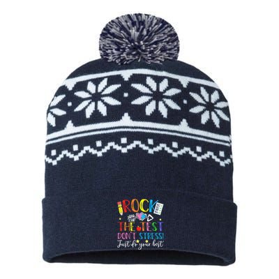 Test Day Rock The Test Teacher Testing Day USA-Made Snowflake Beanie