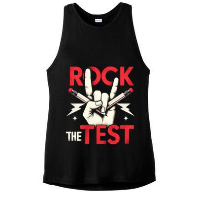 Testing Day Rock The Test Rock Music Teach.er Student Ladies PosiCharge Tri-Blend Wicking Tank