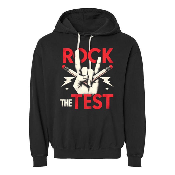 Testing Day Rock The Test Rock Music Teach.er Student Garment-Dyed Fleece Hoodie