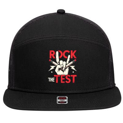 Testing Day Rock The Test Rock Music Teach.er Student 7 Panel Mesh Trucker Snapback Hat
