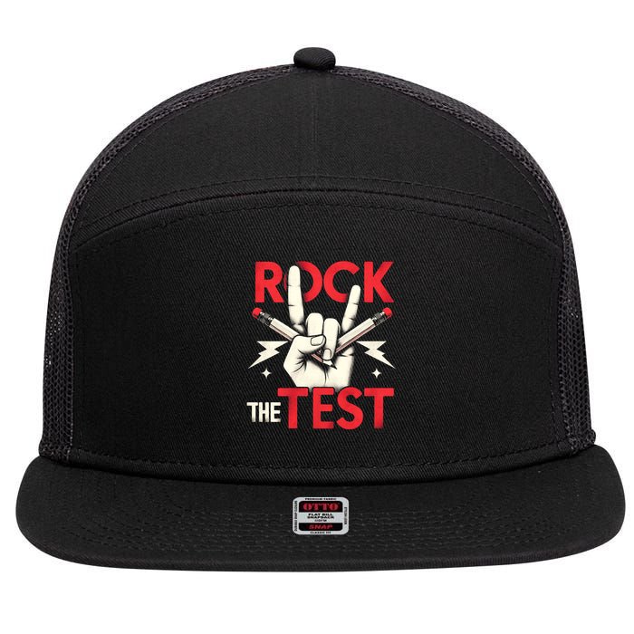 Testing Day Rock The Test Rock Music Teach.er Student 7 Panel Mesh Trucker Snapback Hat