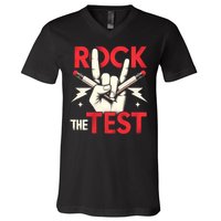 Testing Day Rock The Test Rock Music Teach.er Student V-Neck T-Shirt
