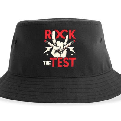 Testing Day Rock The Test Rock Music Teach.er Student Sustainable Bucket Hat