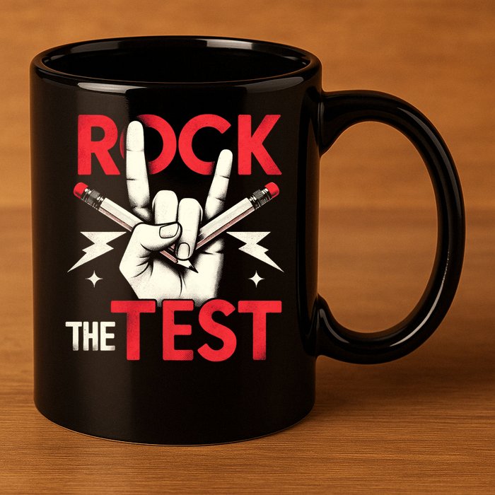 Testing Day Rock The Test Rock Music Teach.er Student 11oz C Handle Ceramic Mug