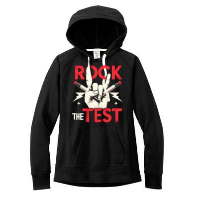 Testing Day Rock The Test Rock Music Teach.er Student Women's Fleece Hoodie