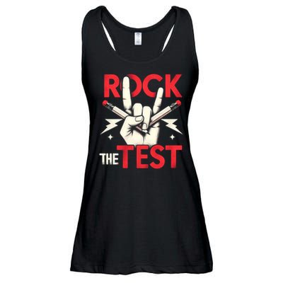 Testing Day Rock The Test Rock Music Teach.er Student Ladies Essential Flowy Tank