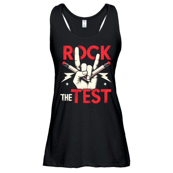 Testing Day Rock The Test Rock Music Teach.er Student Ladies Essential Flowy Tank