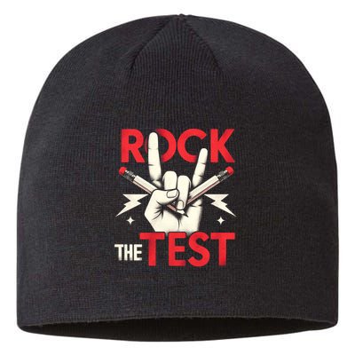 Testing Day Rock The Test Rock Music Teach.er Student Sustainable Beanie