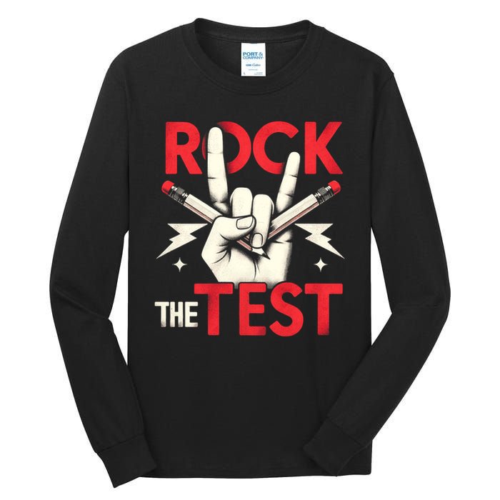 Testing Day Rock The Test Rock Music Teach.er Student Tall Long Sleeve T-Shirt